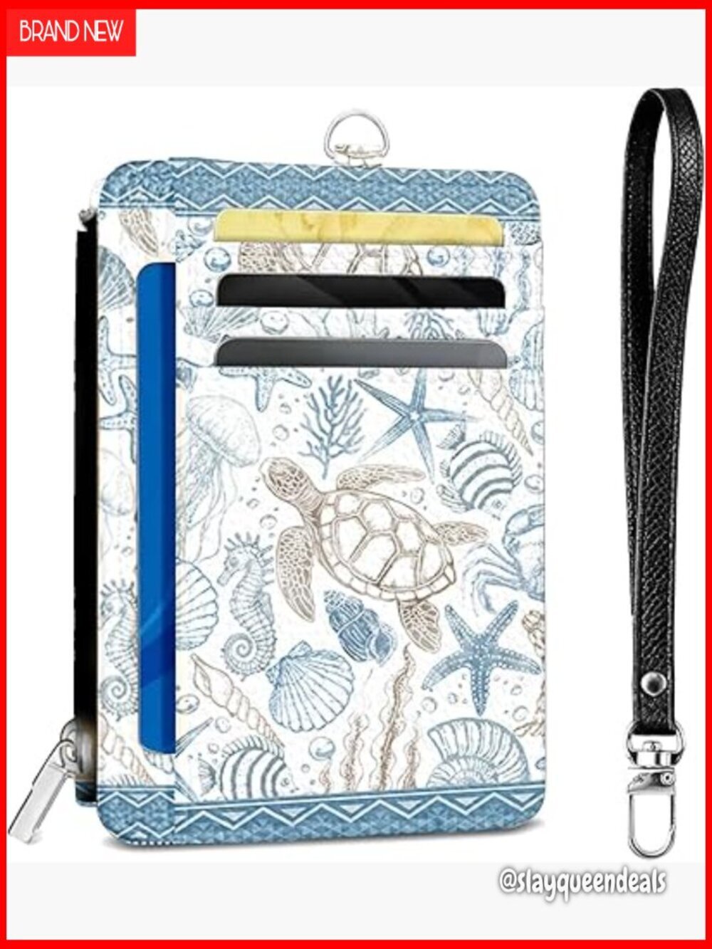Slim PU Leather RFID Wallet with Zipper, 6 Card Slots, Lanyard, Wristband